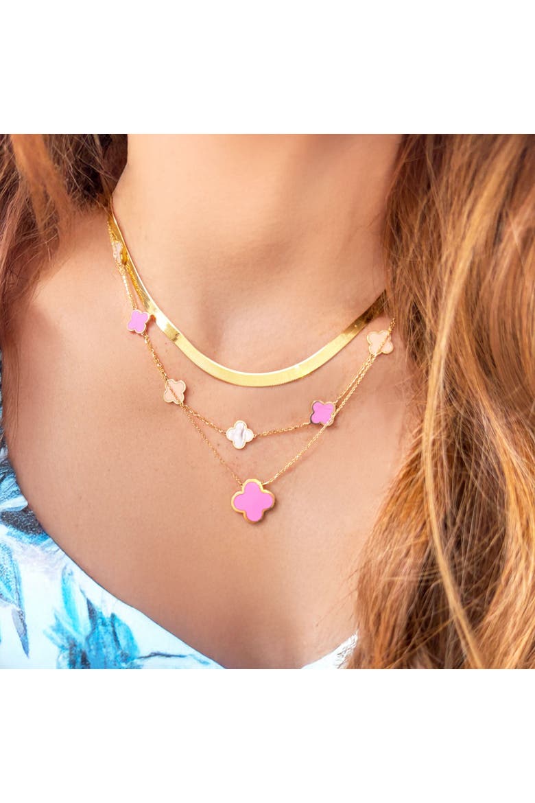 Small Pink Mixed Clover Necklace, Alternate, color, Pink Mixed