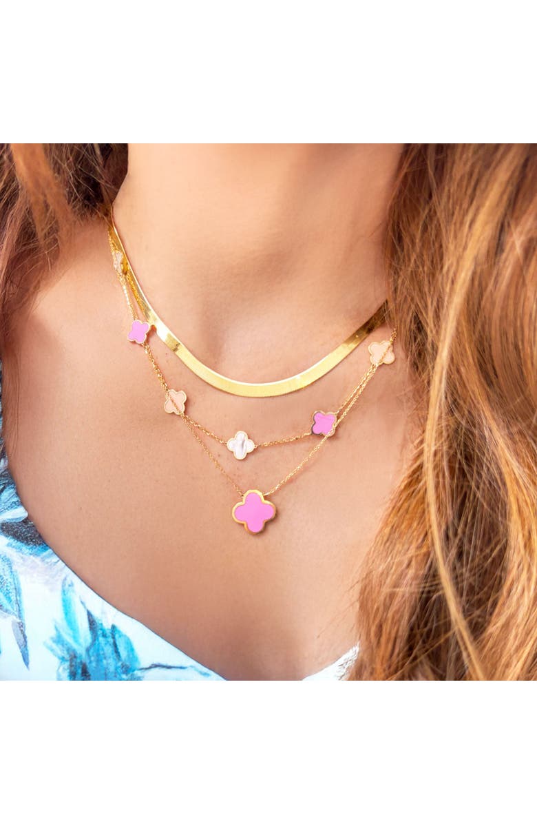 The Lovery Fine Jewelry Small Pink Mixed Clover Necklace, Alternate, color, 