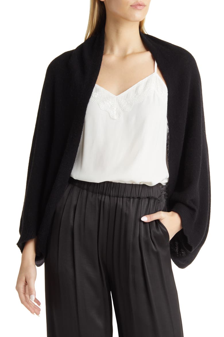 Wool & Cashmere Cocoon Wrap, Main, color, BLACK