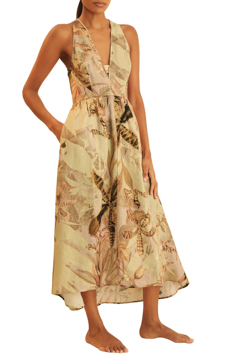 Reiss NYBG Anna Fit & Flare Linen Halter Dress, Alternate, color, Neutral