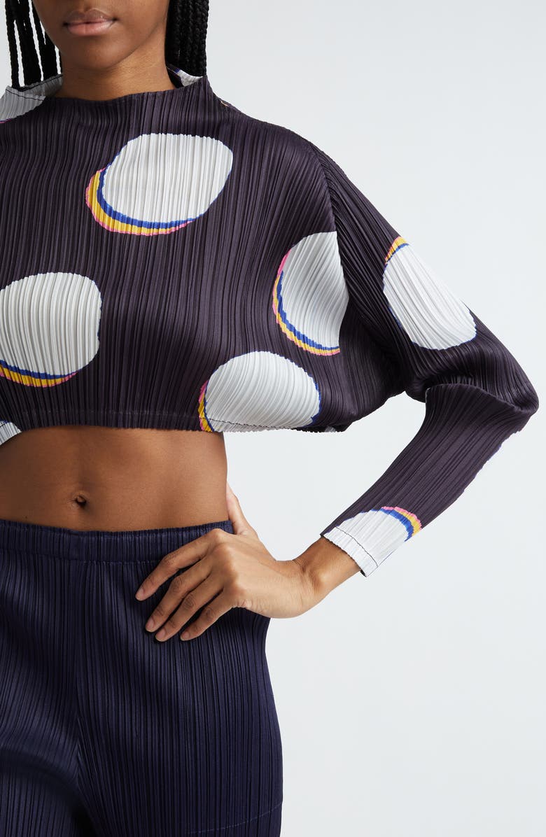 Pleats Please Issey Miyake Bean Dots Pleated Crop Top, Alternate, color, 