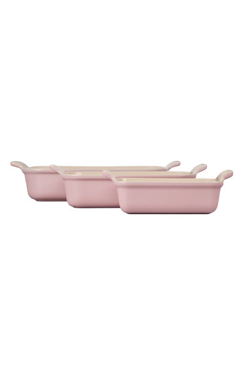 Le Creuset Heritage Set Of 3 Rectangular Baking Dishes In Chiffon Pink