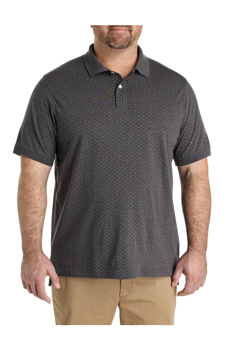 Harbor Bay by DXL Big & Tall Pin Dot Printed Polo Shirt, Main, color, Grey Heather