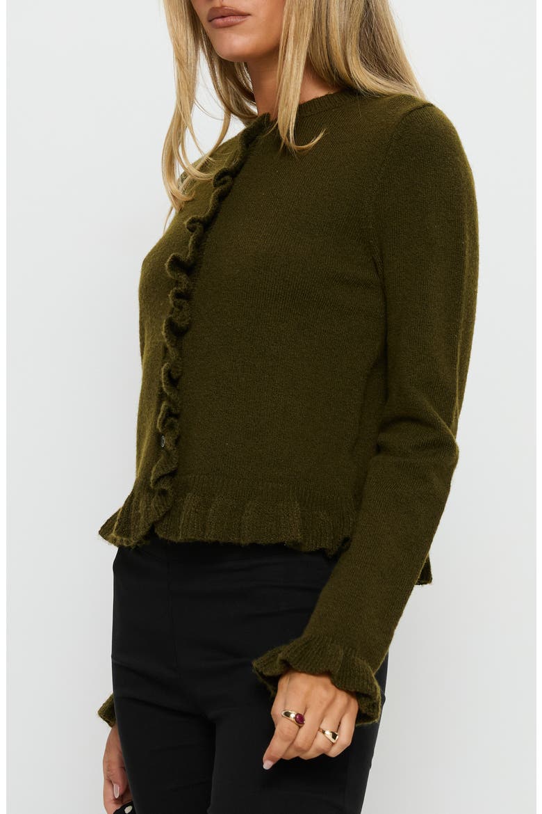 Inclination Ruffle Cardigan, Alternate, color, MOSS