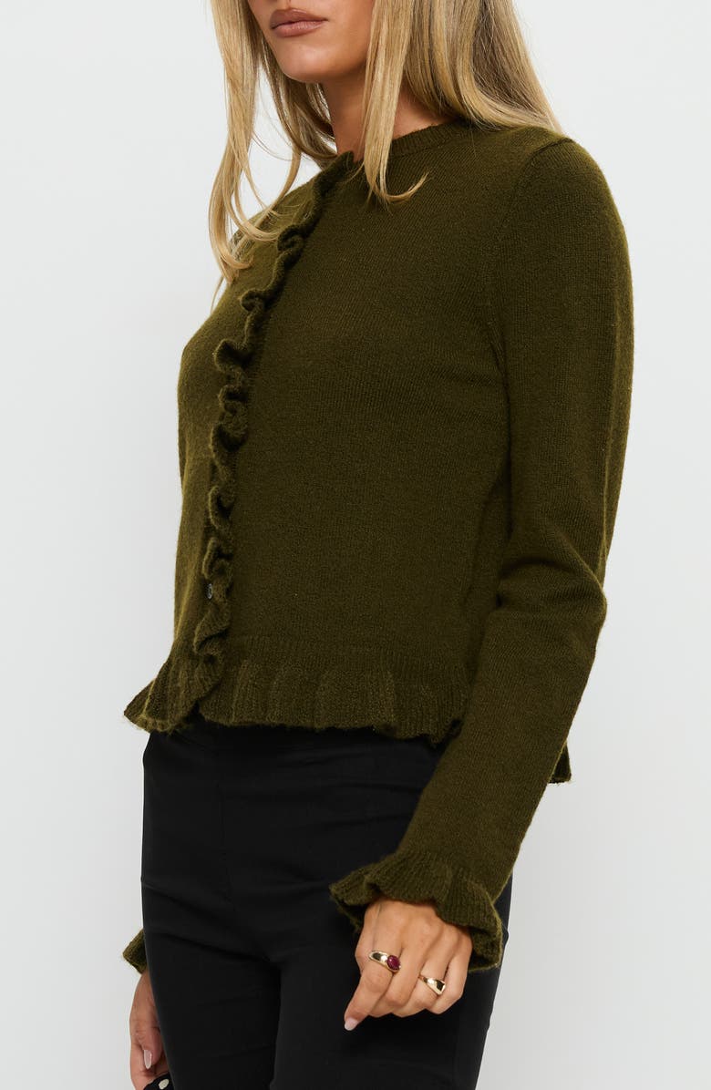 Princess Polly Inclination Ruffle Cardigan, Alternate, color, Moss