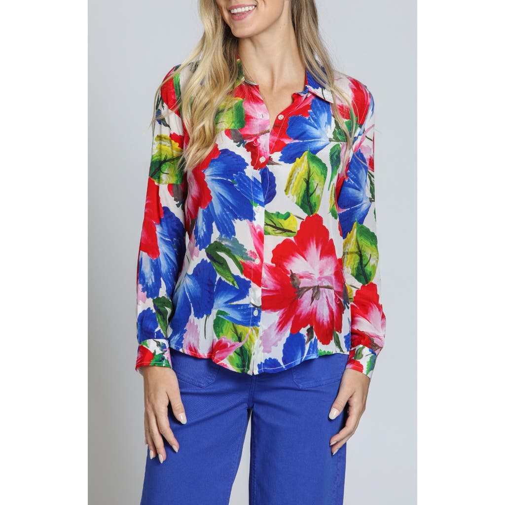 Apny Floral Button-up Shirt In Red Multi