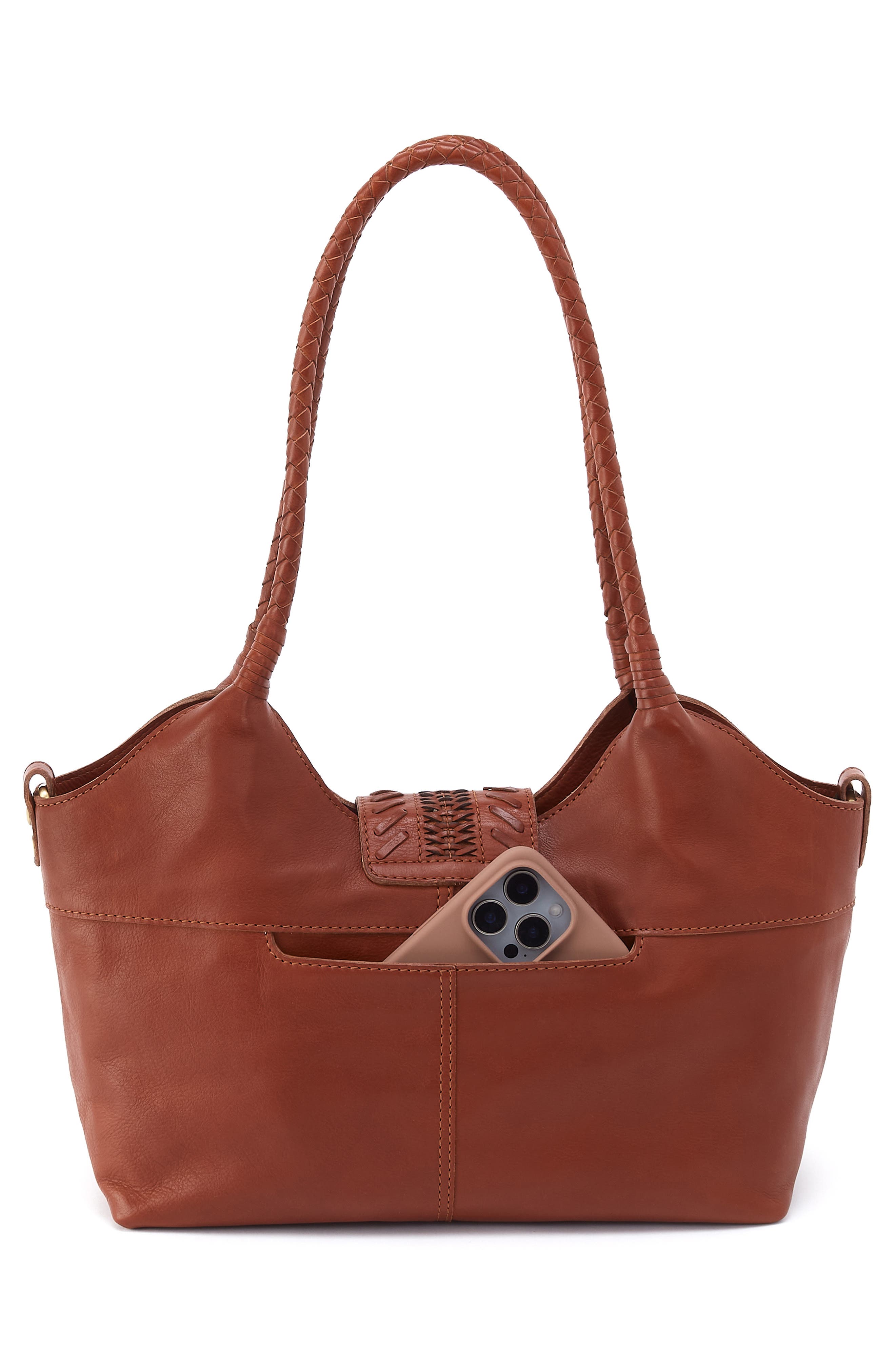 Foundery Small Leather Tote, Alternate, color, KINDLING BROWN