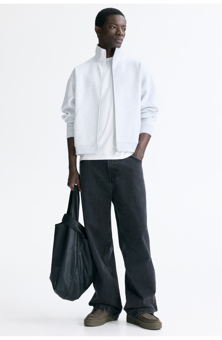 H&M Loose Fit Boxy Zip-through Sweatshirt, Alternate, color, Light Gray Melange