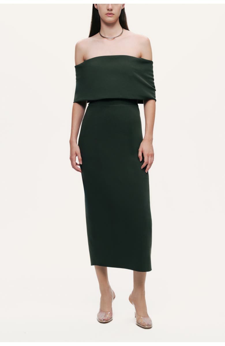 Nocturne Off-Shoulder Foldover Column Midi Dress, Main, color, Dark Green