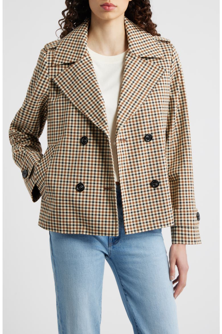 Water Resistant Double Breasted Short Trench Coat, Alternate, color, CHECK