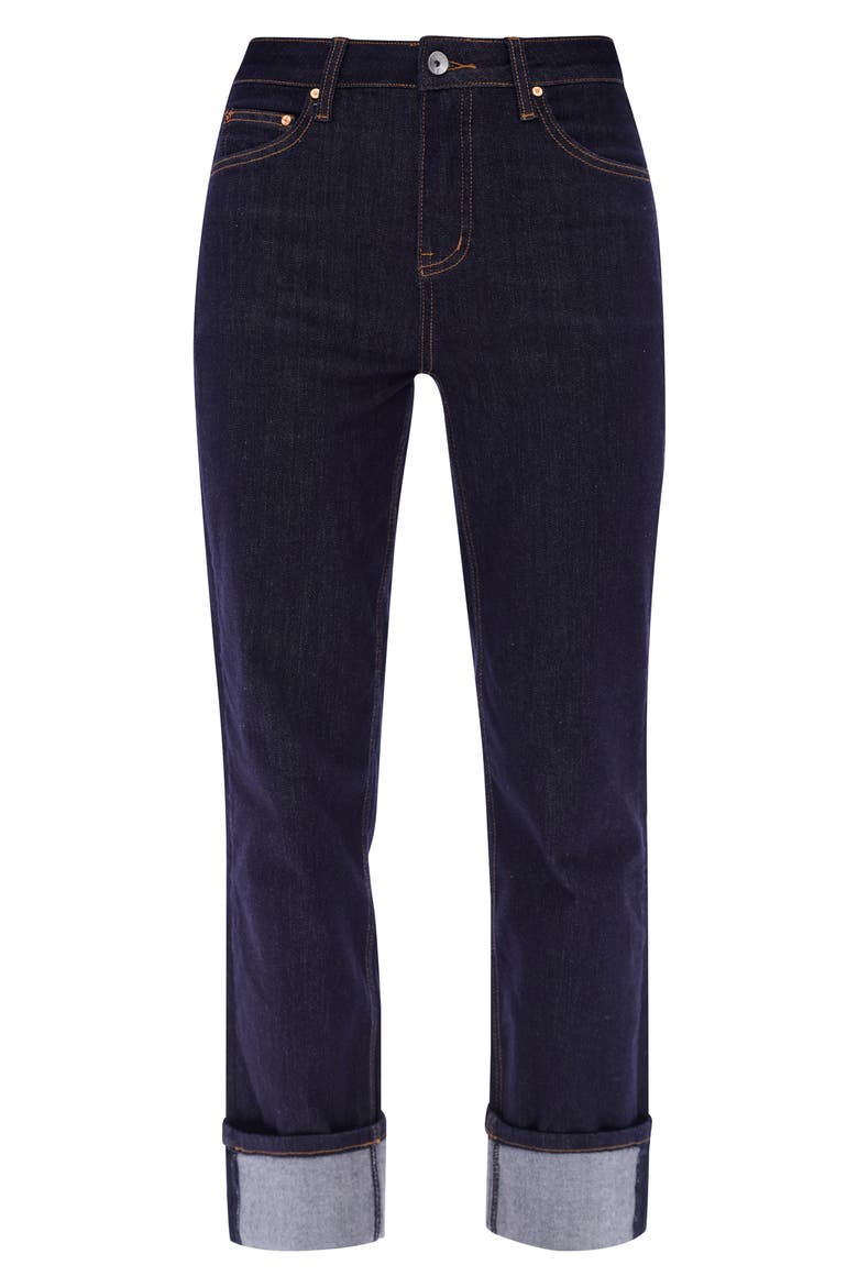 High Waist Deep Cuff Straight Leg Jeans, Alternate, color, RINSE