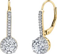 LuvMyJewelry Meadowlark Pave Round Diamond Drop Huggie Hoop Earrings in 14K Gold