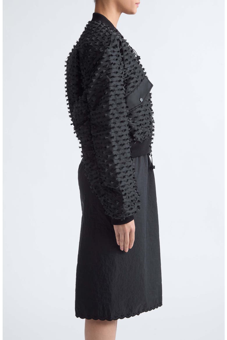 Callie Embroidered Crop Bomber Jacket, Alternate, color, BLACK