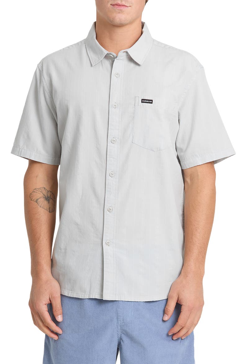 Dobby Stripe Classic Short Sleeve Cotton Button-Up Shirt, Main, color, MICRO CHIP
