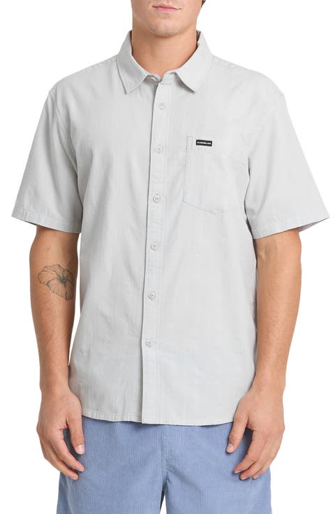 Dobby Stripe Classic Short Sleeve Cotton Button-Up Shirt