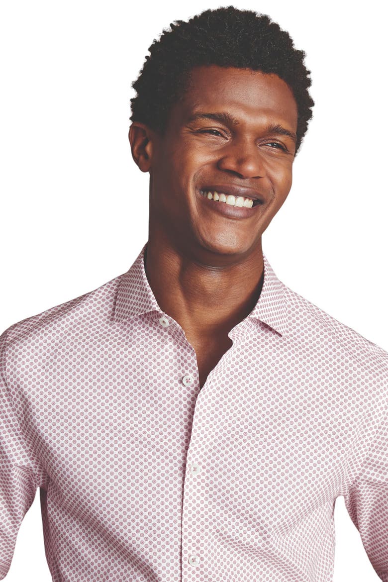 Slim Fit Medallion Non-Iron Stretch Print Shirt, Alternate, color, Claret Pink