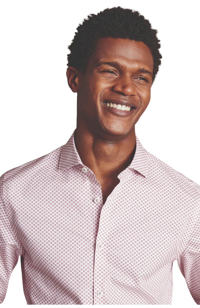 Charles Tyrwhitt Slim Fit Medallion Non-Iron Stretch Print Shirt, Alternate, color, Claret Pink