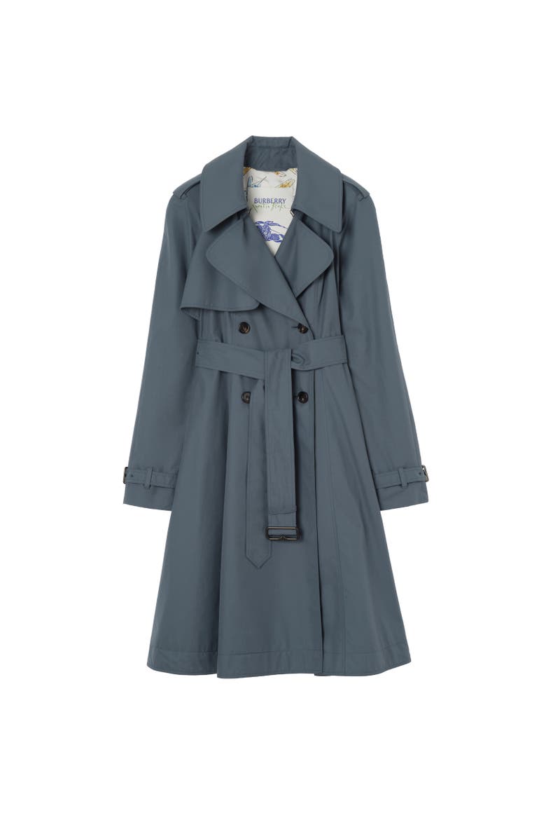 Long Tropical Gabardine Pembury Trench Coat, Alternate, color, Seafarer blue