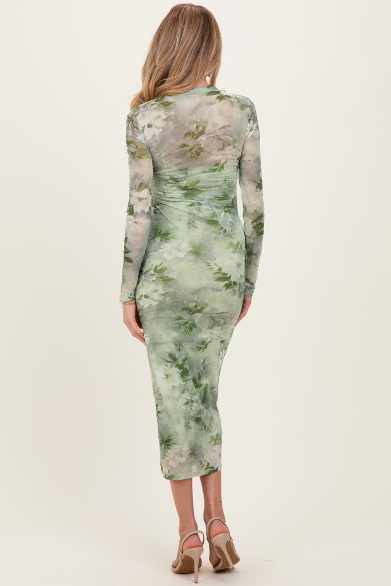 Floral Mesh Overlay Maxi Dress, Alternate, color, Light Olive