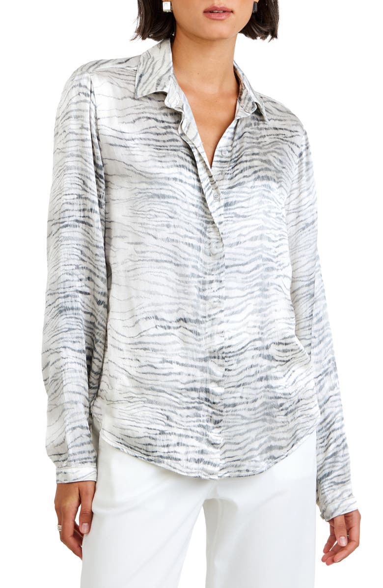 Bella Dahl Zebra Print Button-Up Blouse, Main, color, Snow Tiger