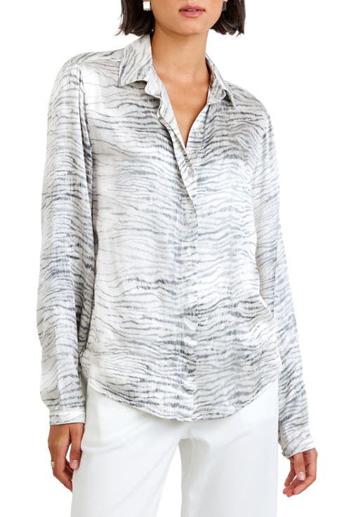 Zebra Print Button-Up Blouse