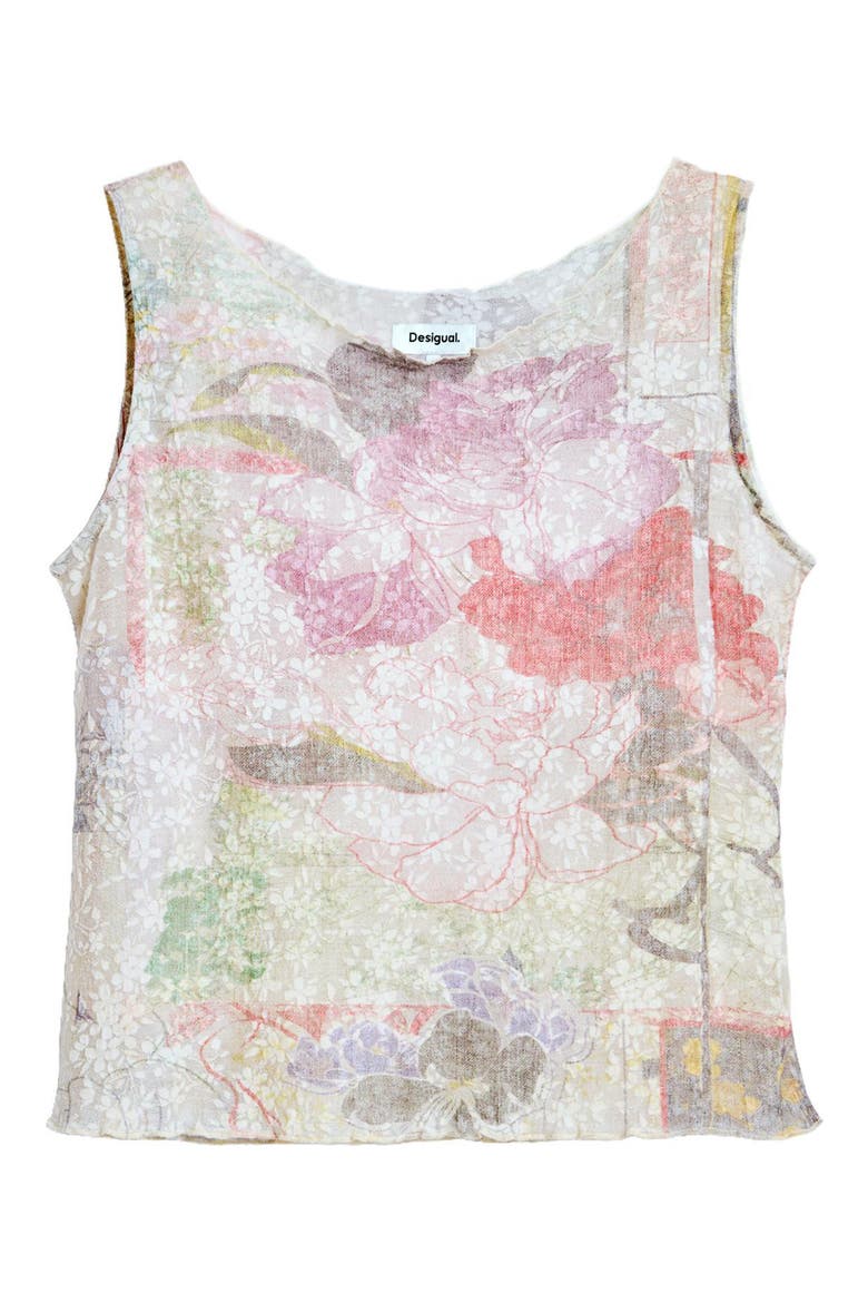 Floral Texture Sleeveless T-Shirt, Alternate, color, IVORY MULTI