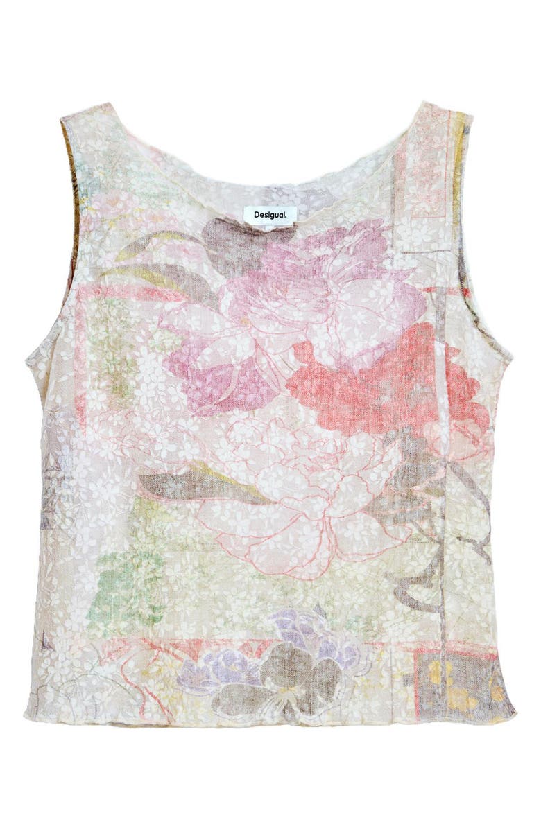 Desigual Floral Texture Sleeveless T-Shirt, Alternate, color,