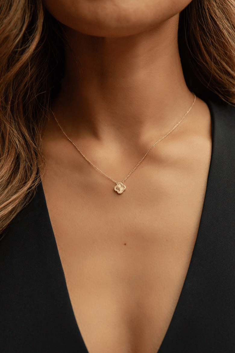Mini Icon Clover Necklace, Alternate, color, Gold