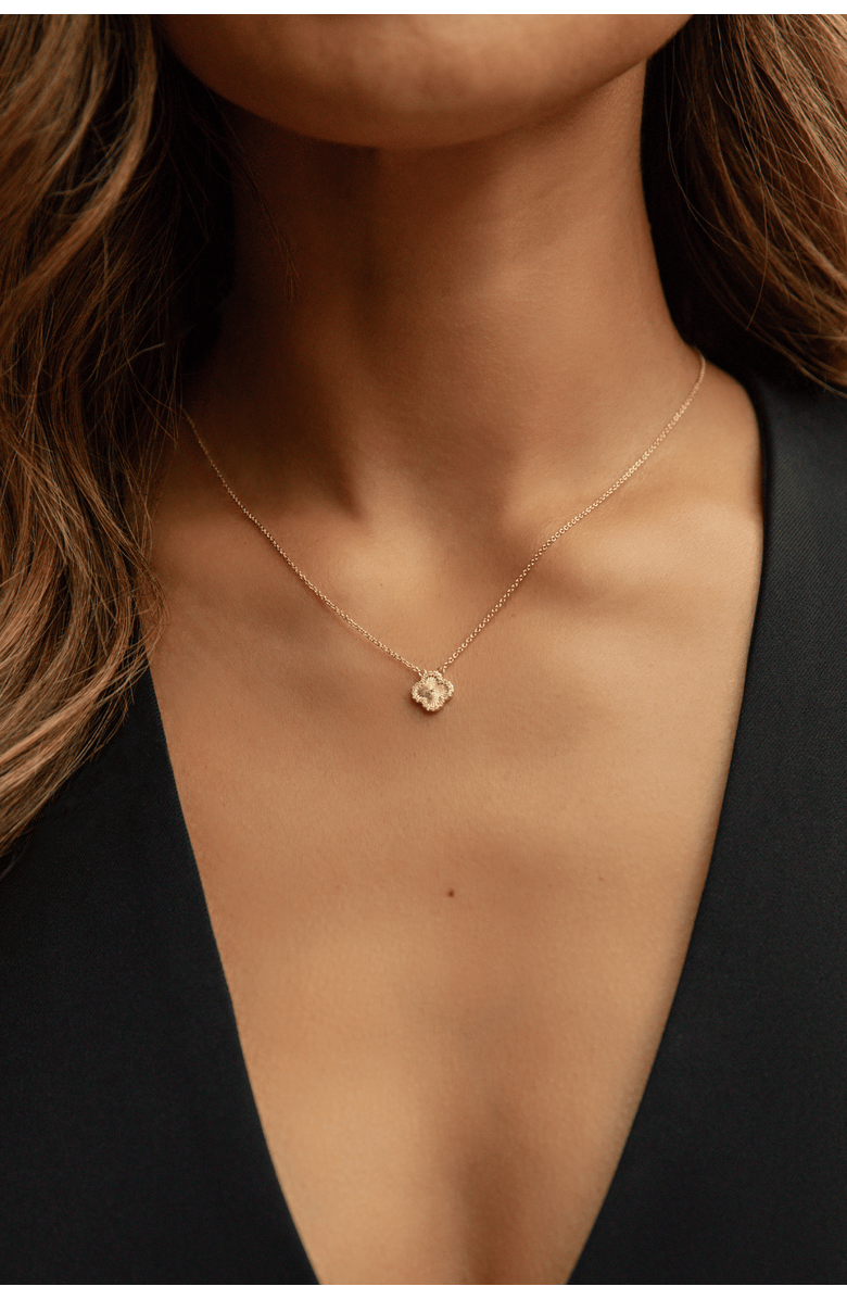 Electric Picks Mini Icon Clover Necklace, Alternate, color, Gold