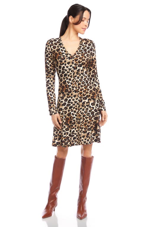 Karen Kane Leopard Print Long Sleeve Fit & Flare Dress In Multi