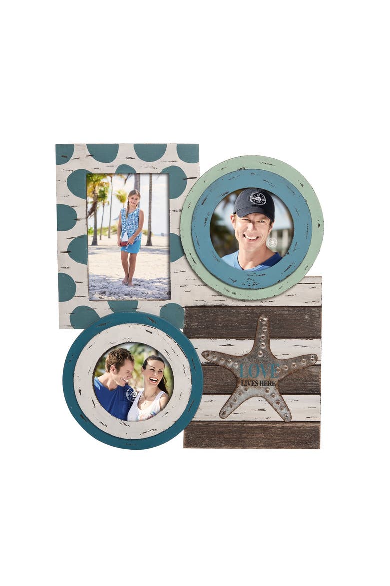 "Love Lives Here" 3-Section Photo Picture Frame Holder, Main, color, Blue