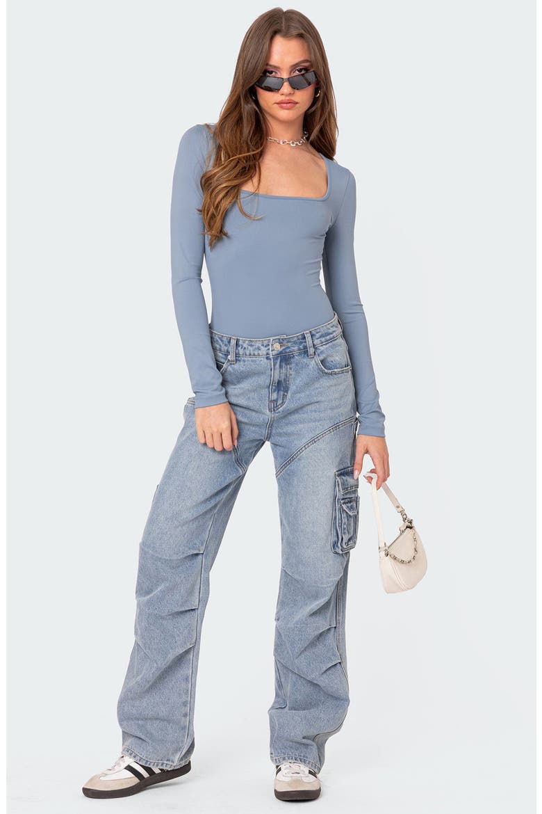 Joanna Square Neck Long Sleeve Bodysuit, Alternate, color, LIGHT-BLUE