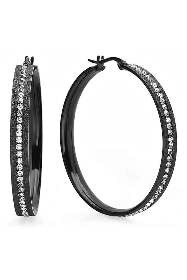Glitter and Crystal Hoop Earrings, Main, color, BLACK