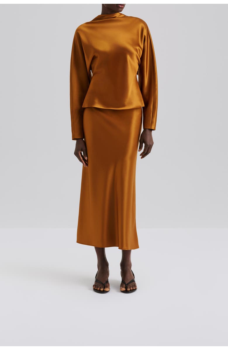 Malina Aubree Satin Midi Skirt, Alternate, color, Amber
