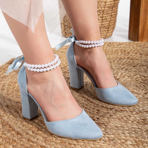 Forever & Always Shoes Denise Wedding Heels With Pearls In Baby Blue