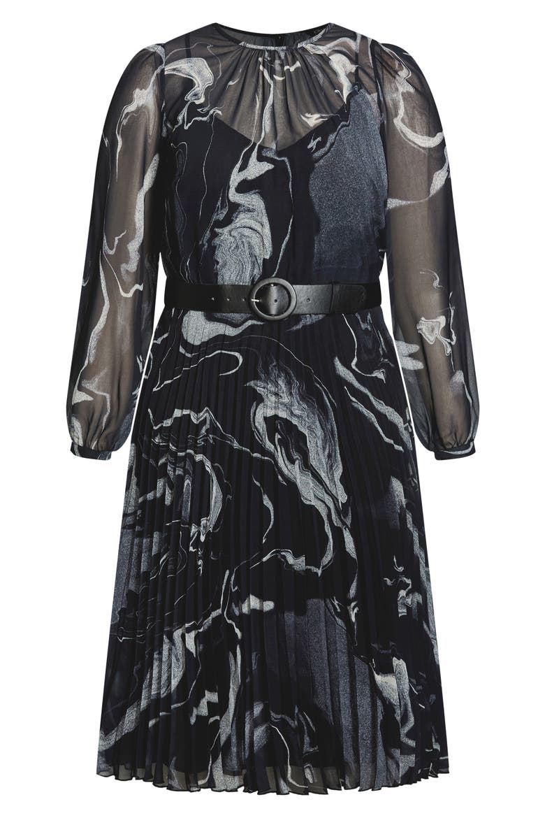 Mya Belted Long Sleeve Midi Dress, Alternate, color, DARK ELEMENTS