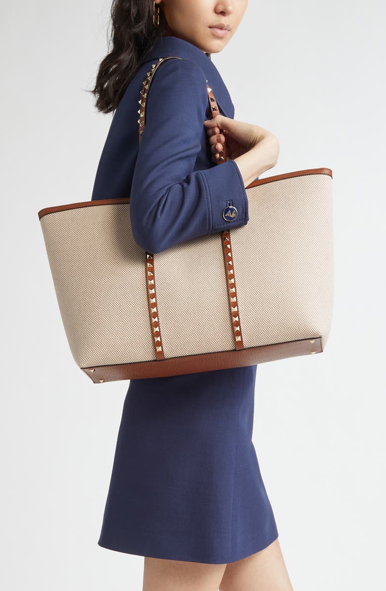 Valentino Garavani Medium Rockstud Canvas Tote, Alternate, color,