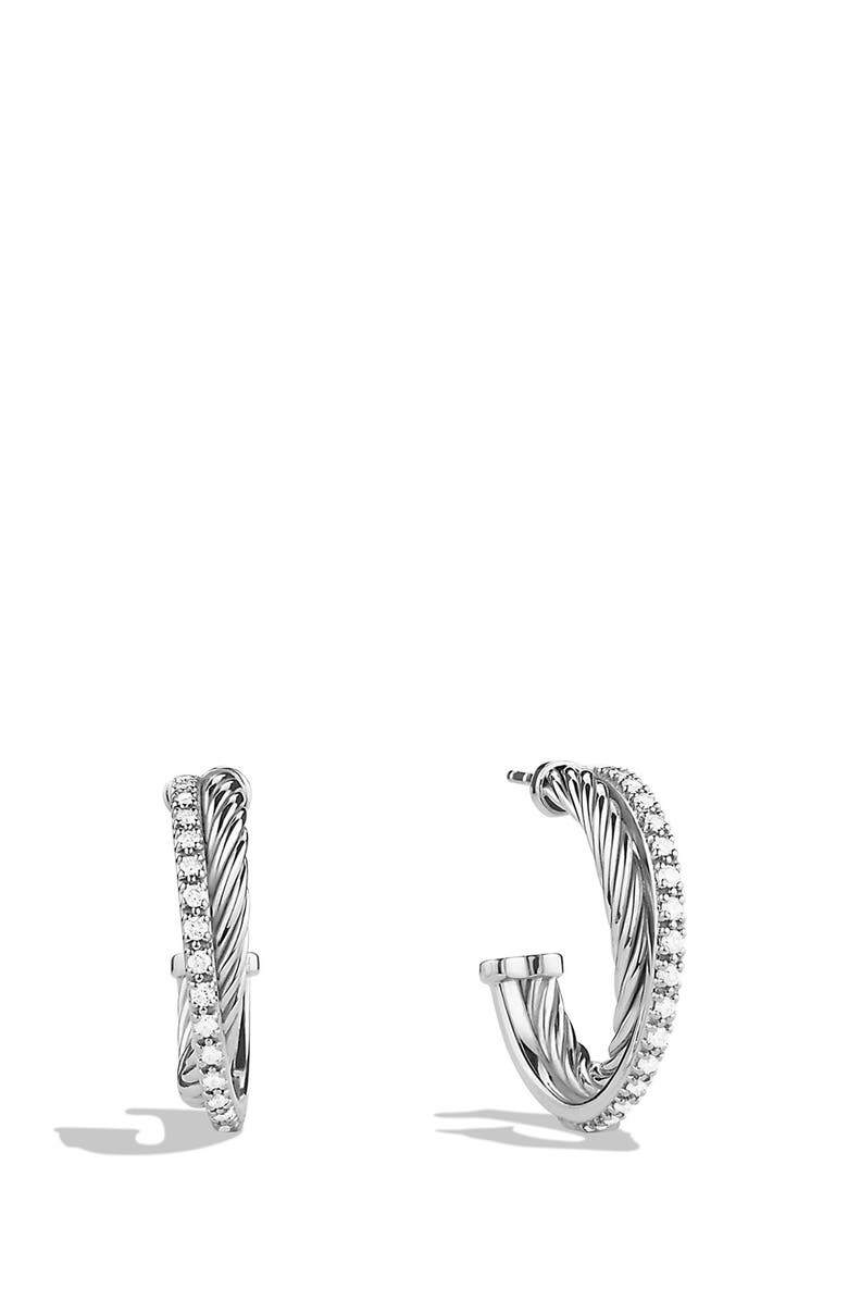 David Yurman 'Crossover' Small Diamond Hoop Earrings, Main, color,