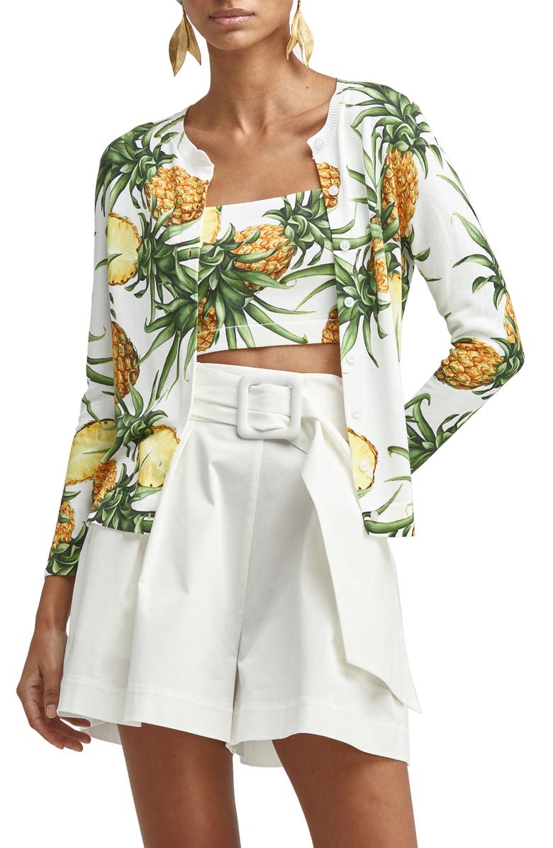 Oscar de la Renta Pineapple Print Cardigan, Main, color, 