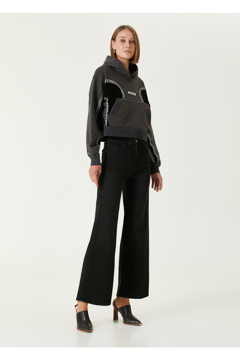 Cotton Panelled Hoodie  Women, Alternate, color, BLACK