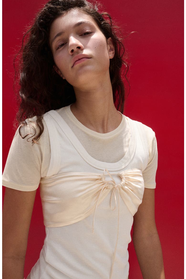 Satin Crop Bandeau Top, Alternate, color, BEIGE
