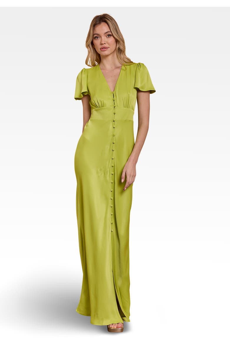 Chelsea Satin V-Neck Bridesmaid Dress, Main, color, Lime