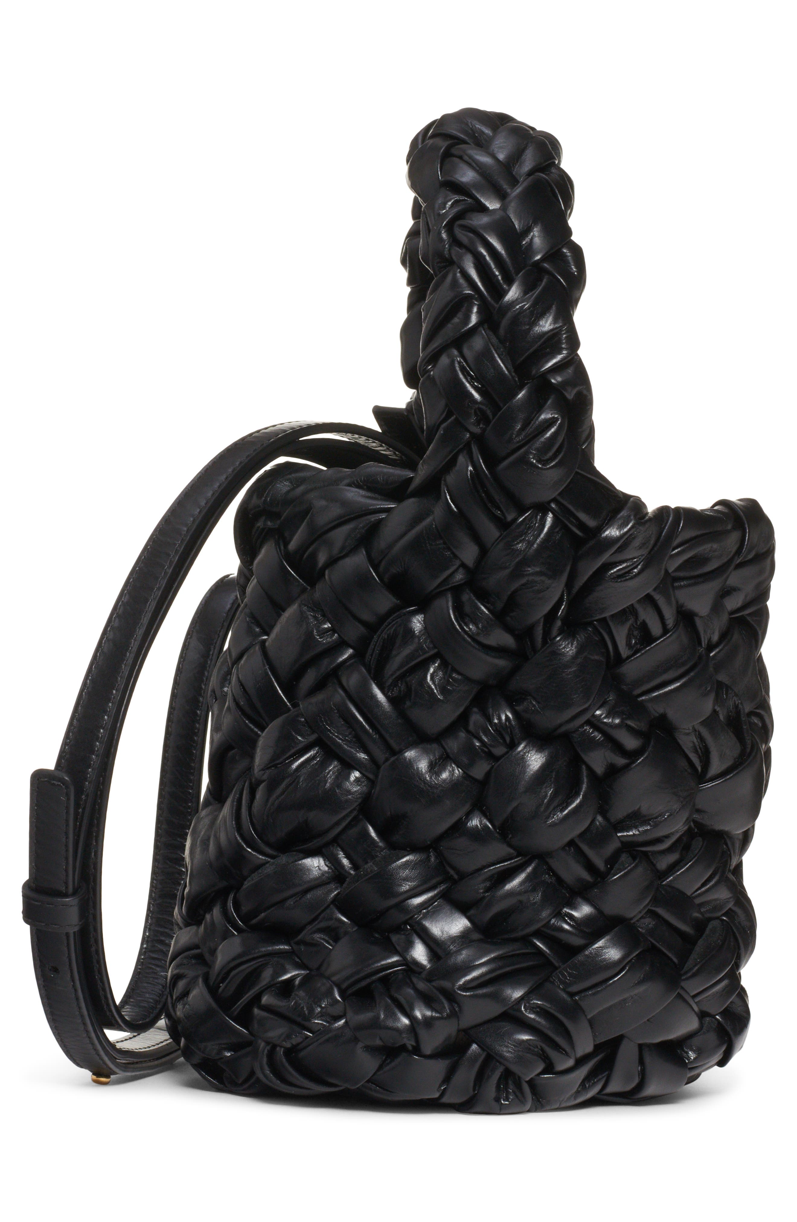 Bottega Veneta Mini Kalimero Intrecciato Leather Bucket Bag, Alternate, color, Black-M Brass