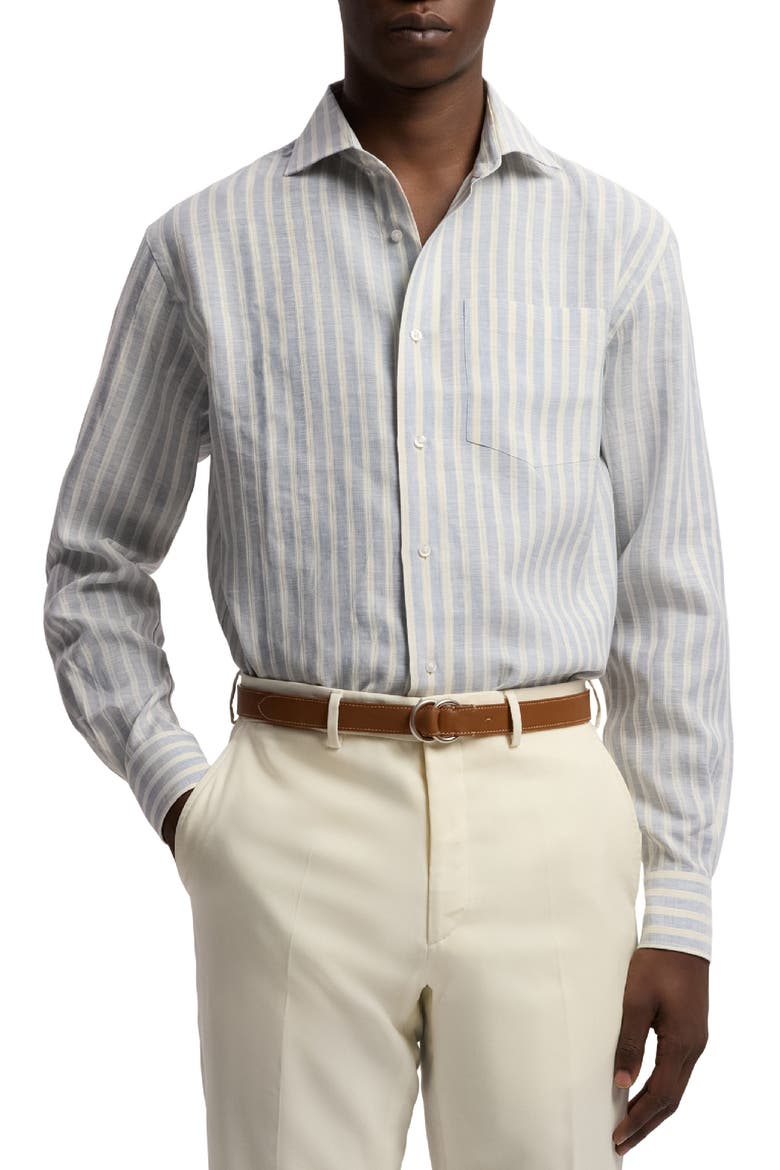 Striped Linen-Cotton Shirt, Main, color, LIGHT BLUE