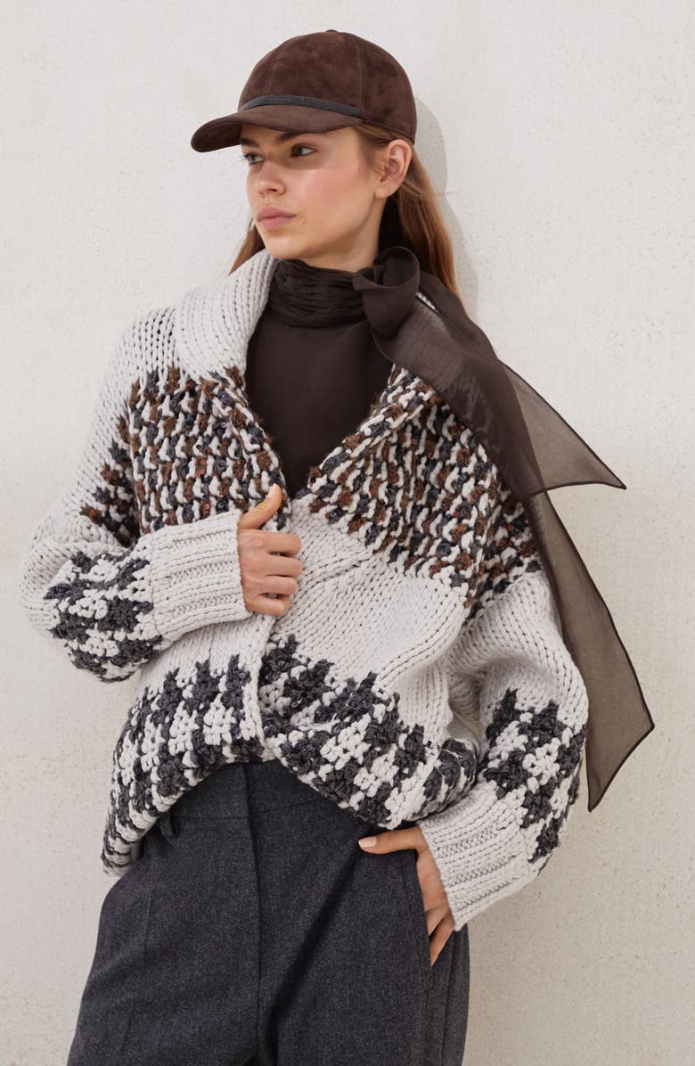 Brunello Cucinelli Prince of Wales OPERA cardigan, Alternate, color, White