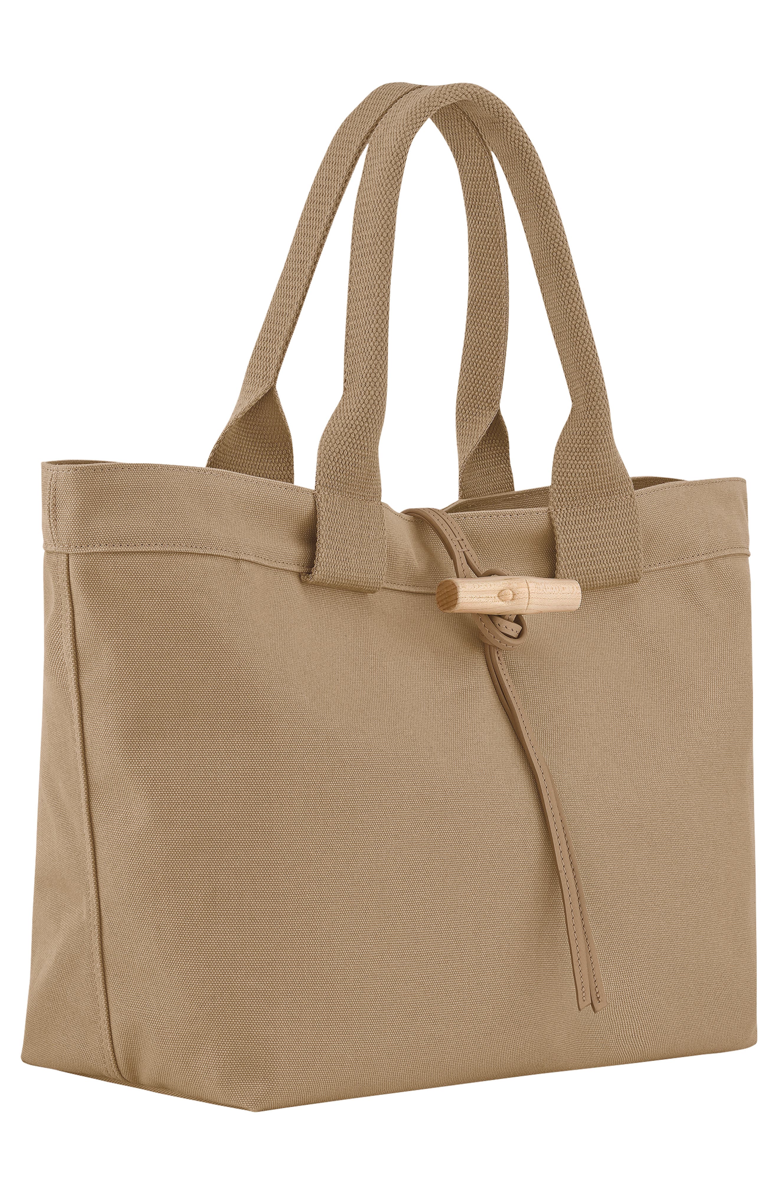 Longchamp Large Le Roseau Toile Cotton Canvas Tote, Alternate, color, Desert