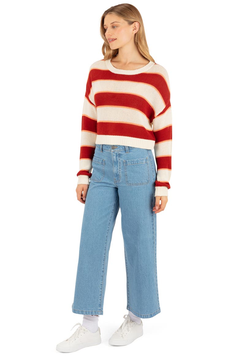 Delta Striped Cropped Open Knit Sweater, Alternate, color, RED CLAY