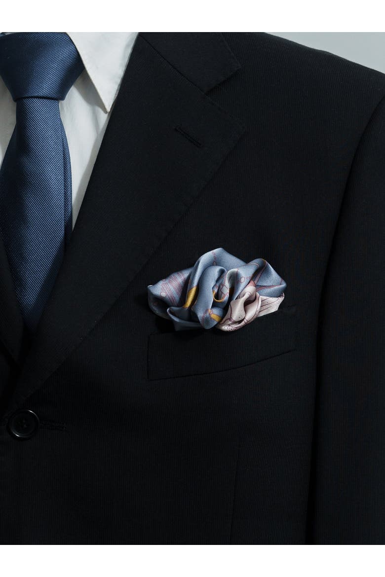 "Datura" Silk Pocket Square, Alternate, color, Slate Blue