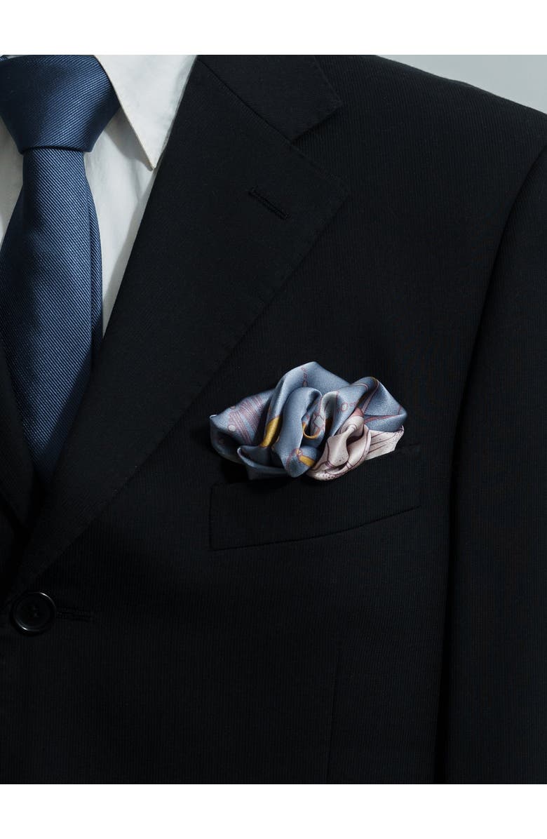 Lost Pattern NYC "Datura" Silk Pocket Square, Alternate, color, Slate Blue