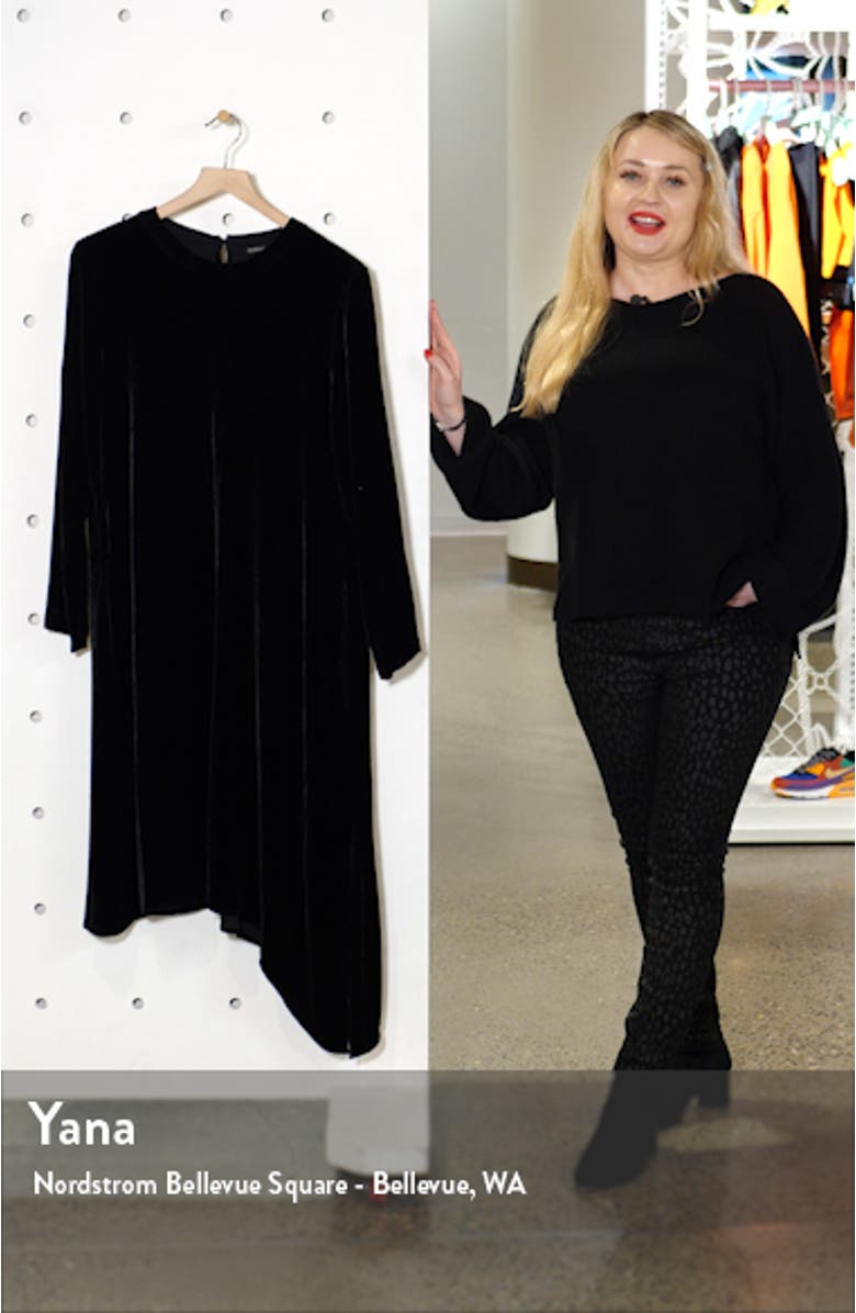 Asymmetrical Hem Velvet Long Sleeve T-Shirt Dress, sales video thumbnail